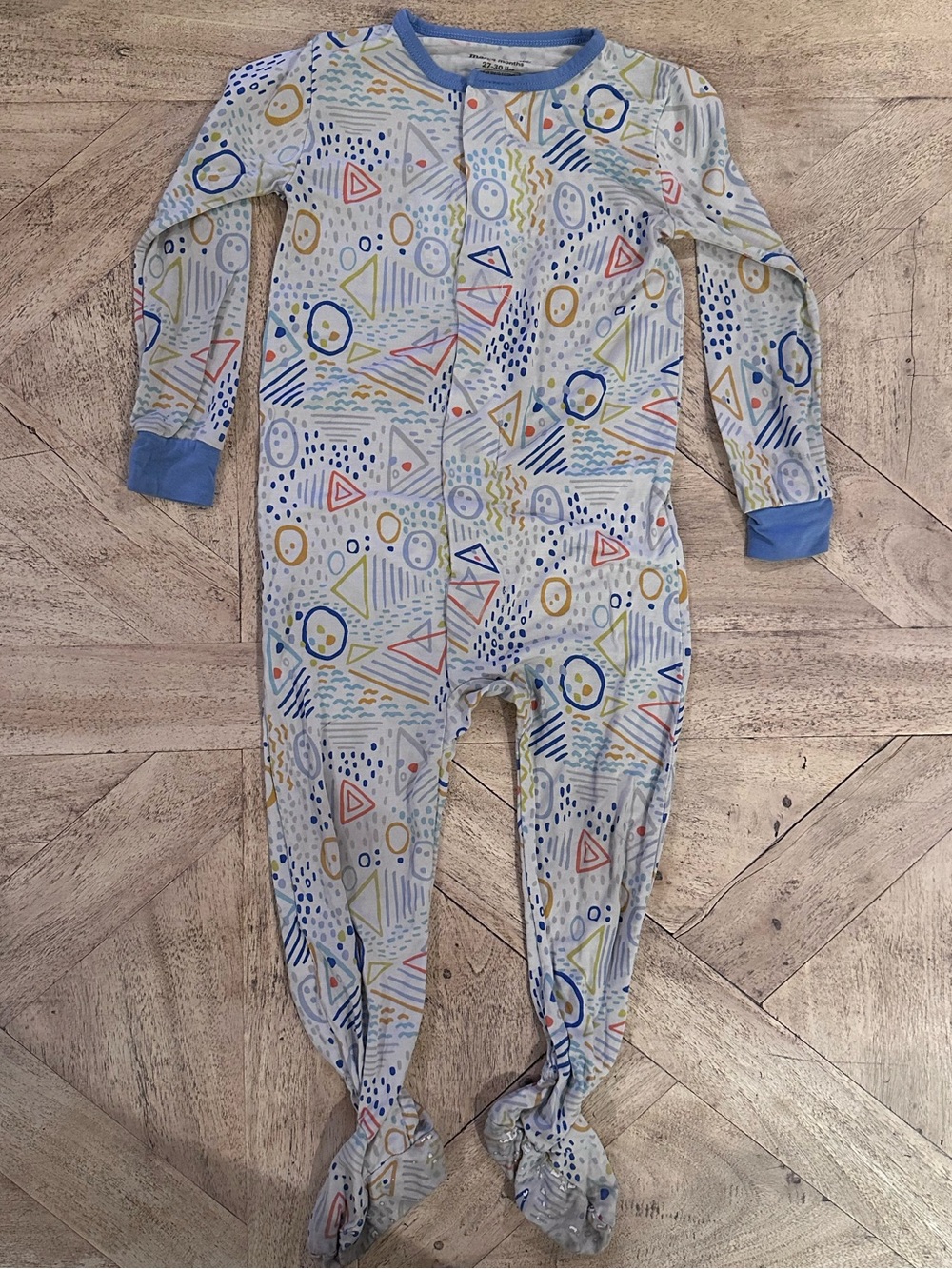 Magnetic Me Geometric Print Footed One-Piece in Light Blue and Yellow